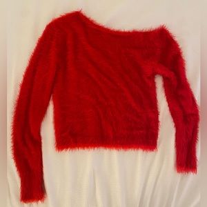 Asymmetrical Red Cropped Sweater